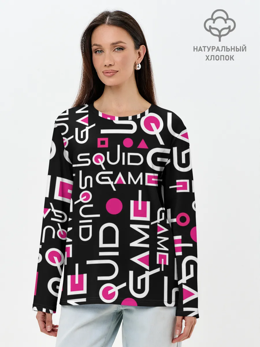 Лонгслив женский. Хлопок / SQUID GAME ЛОГО PINK