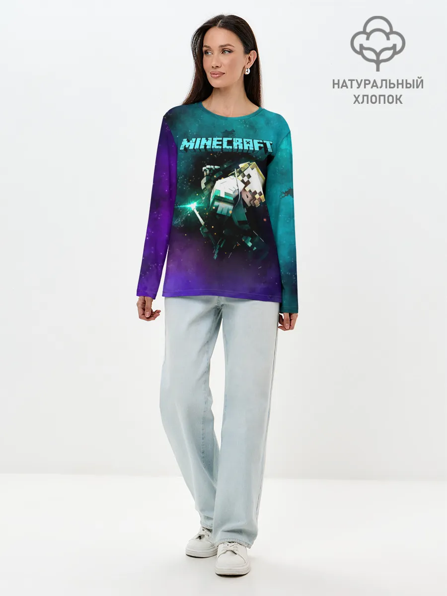 Лонгслив женский. Хлопок / Стив в космосе - Майнкрафт