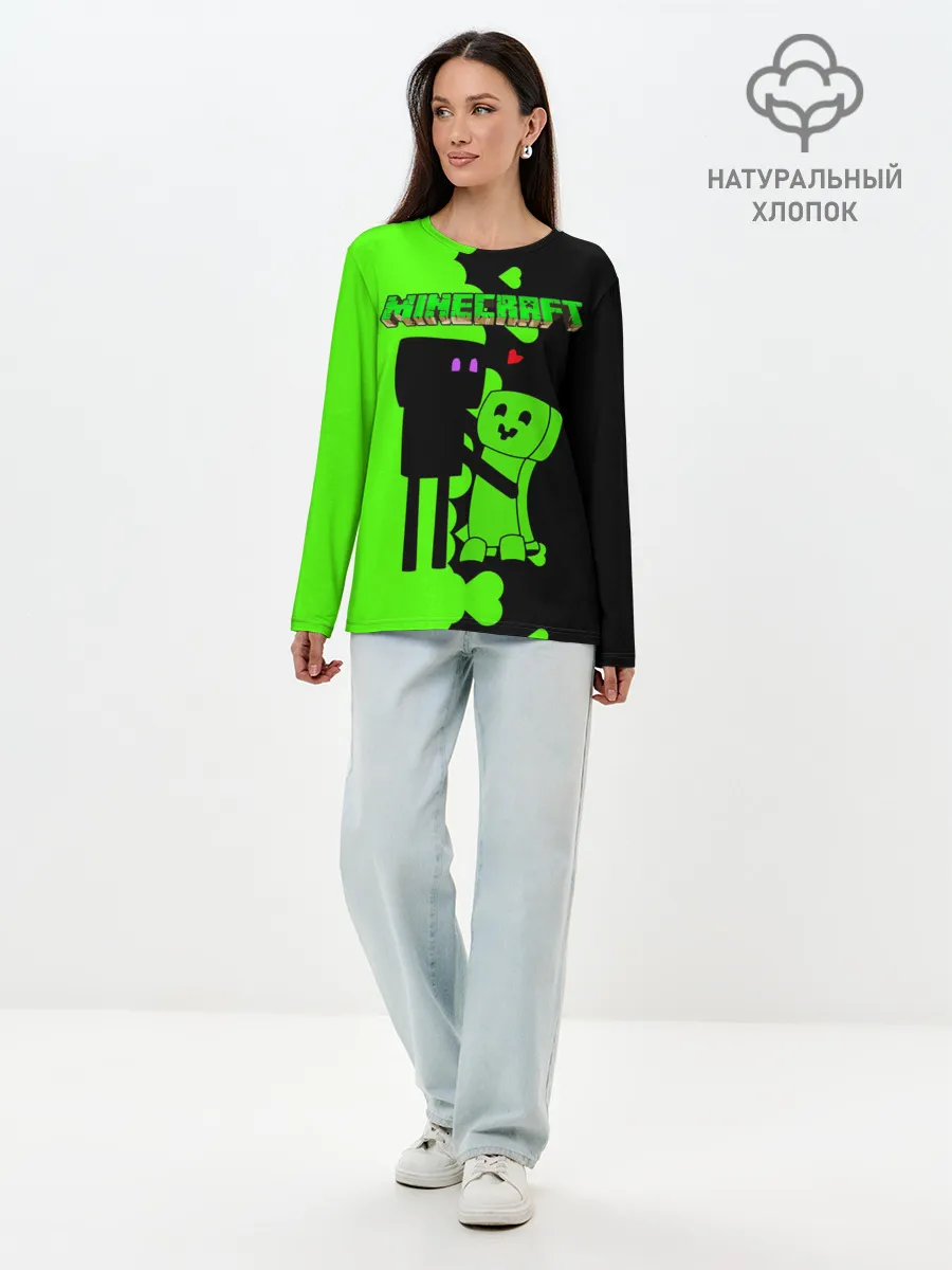 Лонгслив женский. Хлопок / Любовь Эндермена и Крипера Майнкрафт