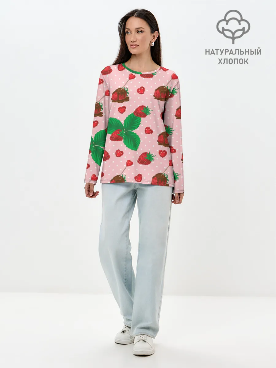 Лонгслив женский. Хлопок / Клубника в шоколаде