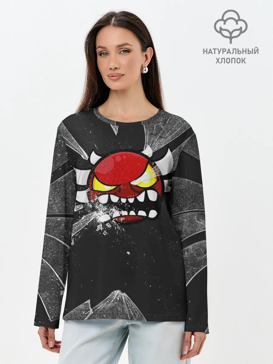 Лонгслив женский. Хлопок / Геометри Даш осколки | Geometry Dash