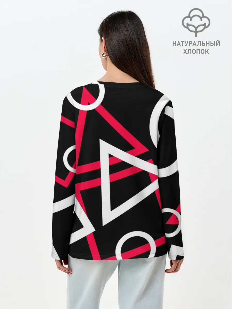 Лонгслив женский. Хлопок / Игра в кальмара -маска ведущего