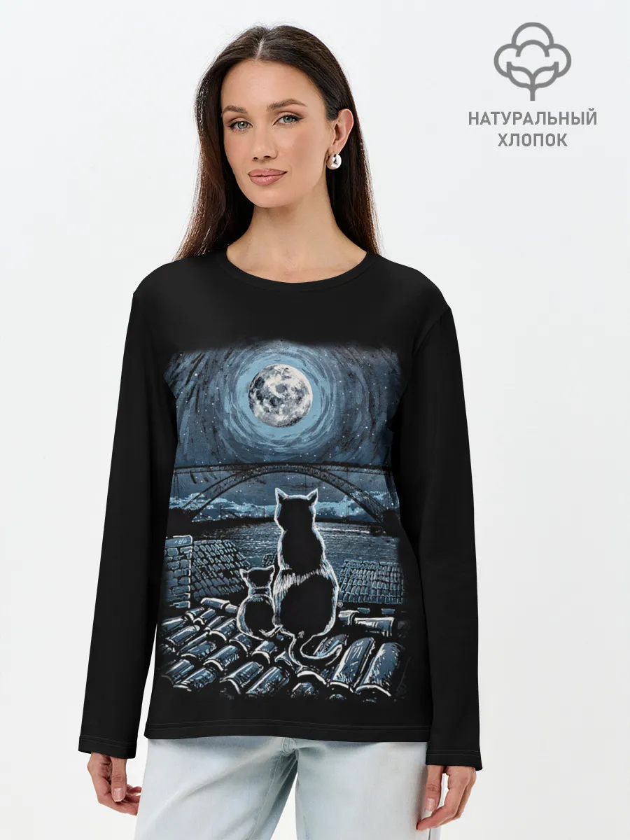 Лонгслив женский. Хлопок / КОТЫ НА КРЫШЕ