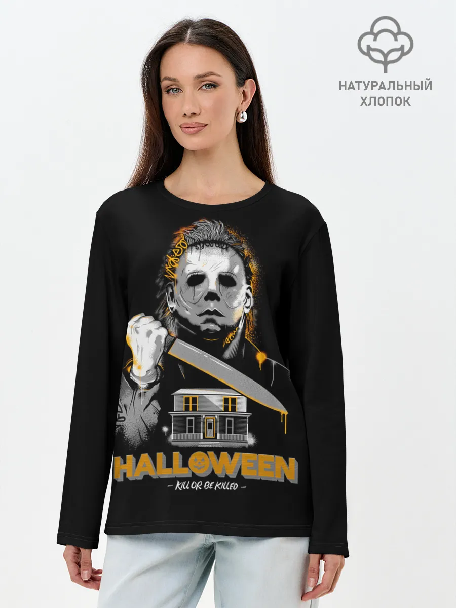 Лонгслив женский. Хлопок / Маньяк с большим ножом