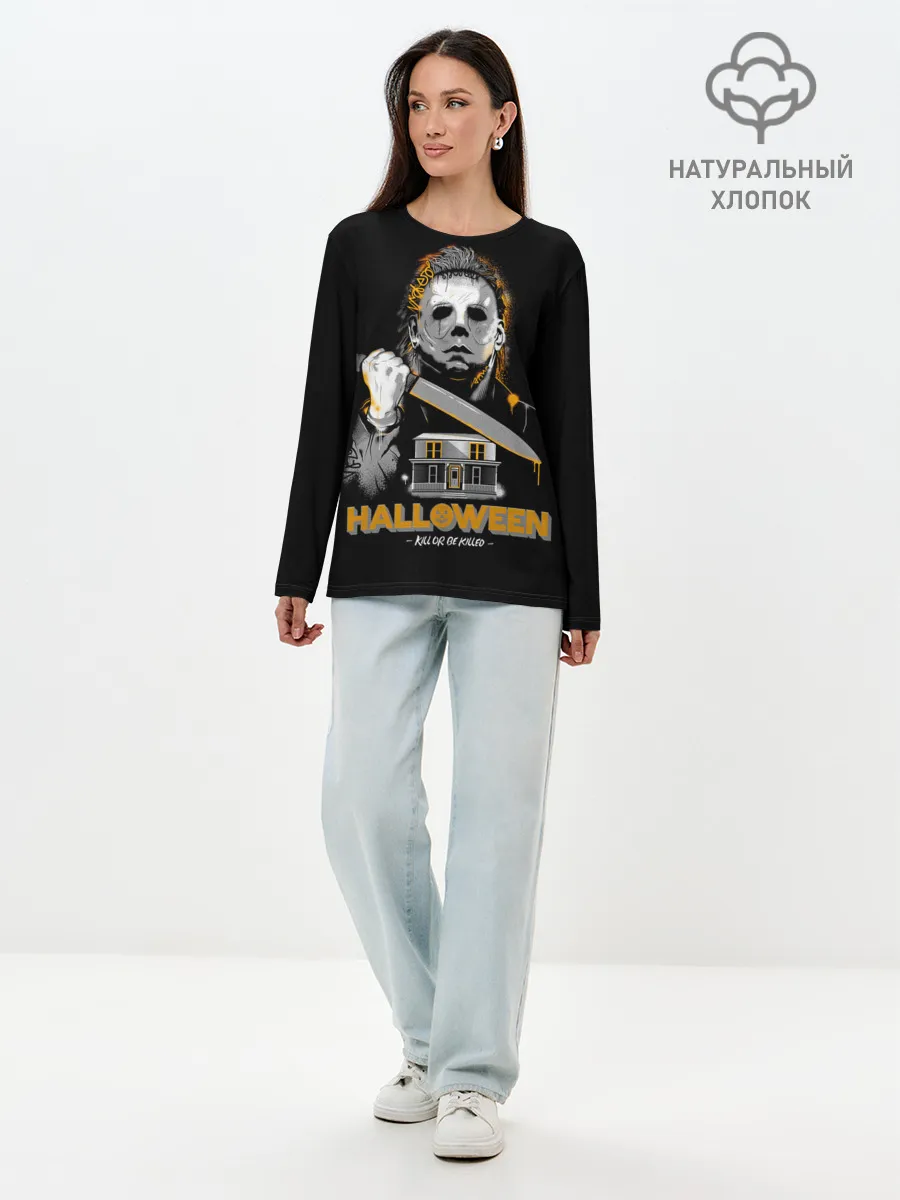 Лонгслив женский. Хлопок / Маньяк с большим ножом