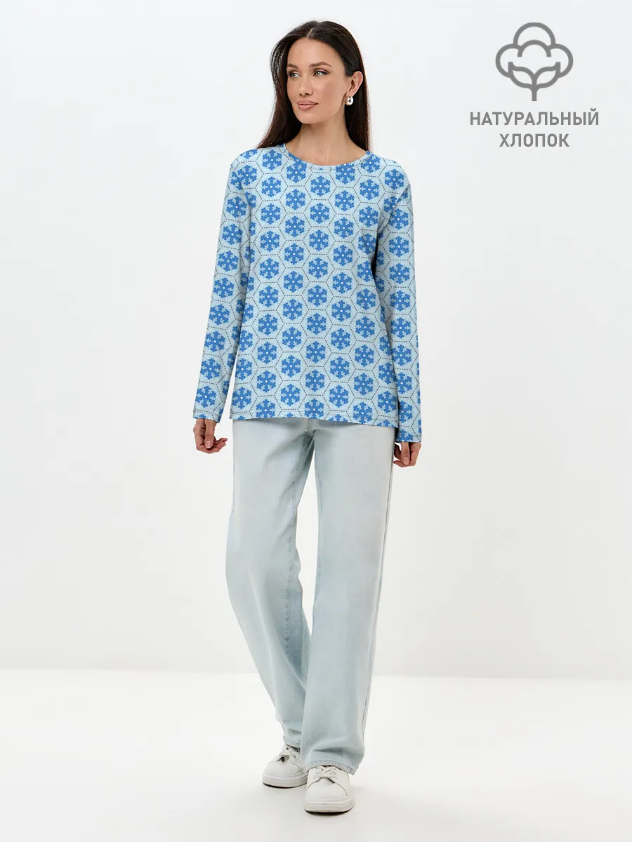 Лонгслив женский. Хлопок / Снежинки