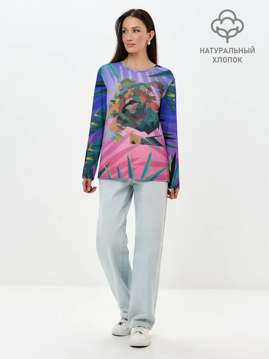 Лонгслив женский. Хлопок / Тигр из абстракций