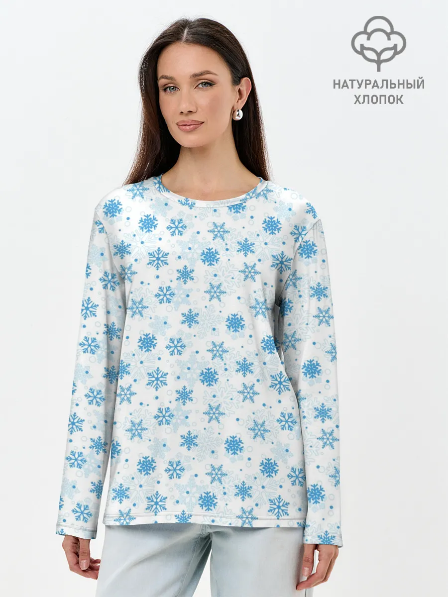Лонгслив женский. Хлопок / Снежинки