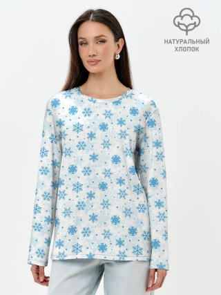 Лонгслив женский. Хлопок / Снежинки