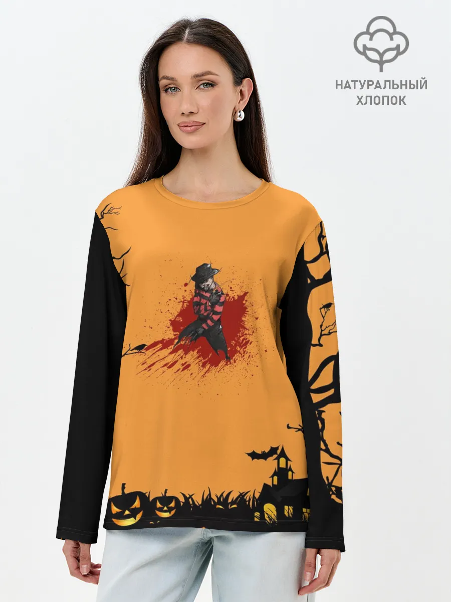 Лонгслив женский. Хлопок / Halloween Freddy Blood