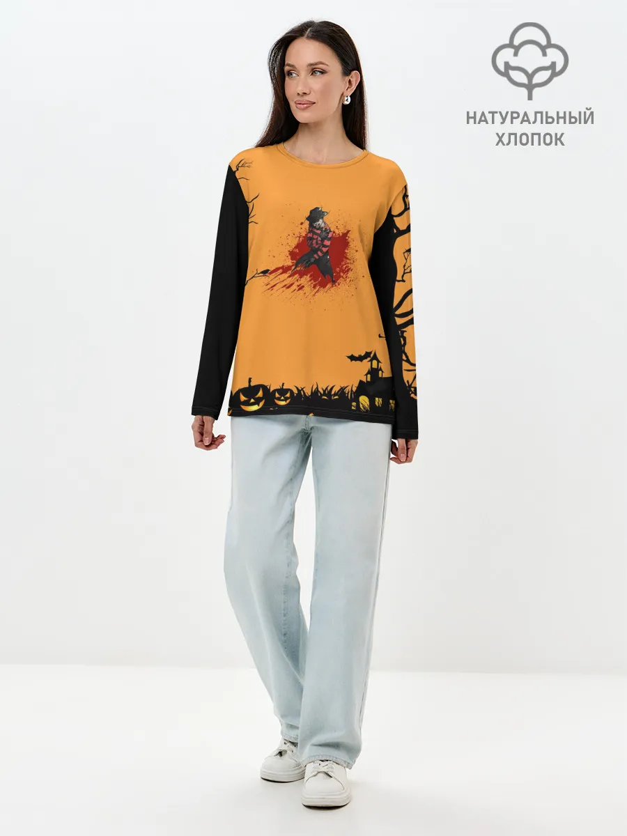 Лонгслив женский. Хлопок / Halloween Freddy Blood