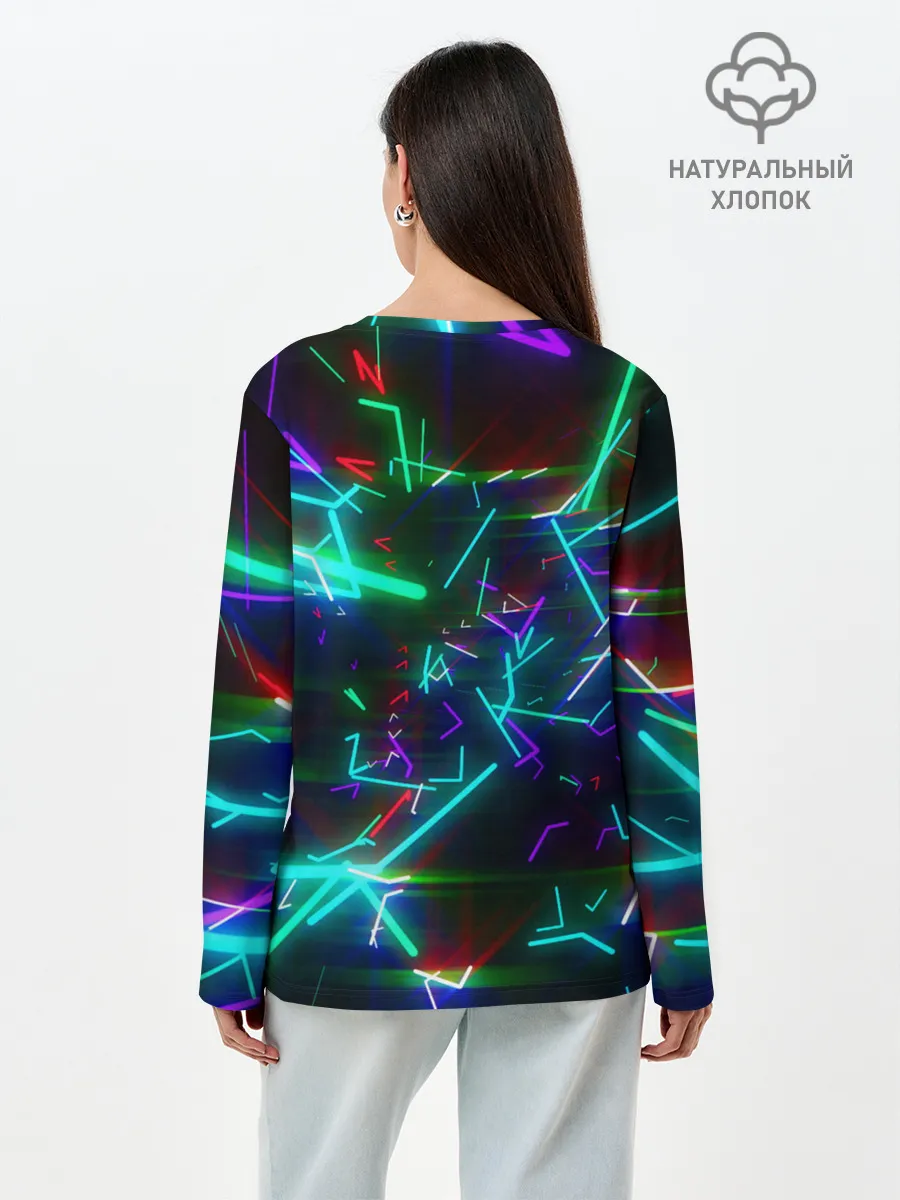 Лонгслив женский. Хлопок / Неоновая ведьма с волком