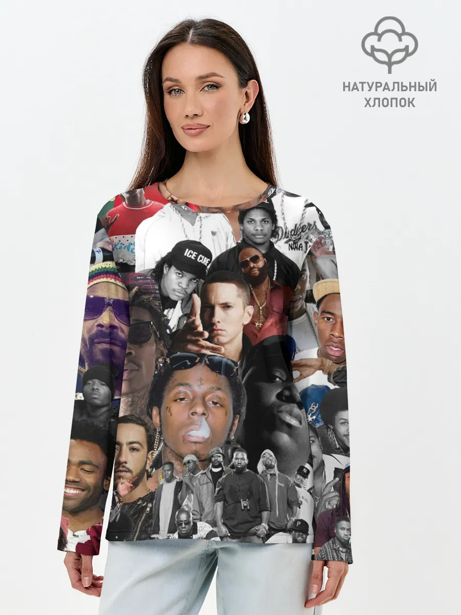Лонгслив женский. Хлопок / Рэп-Коллаж