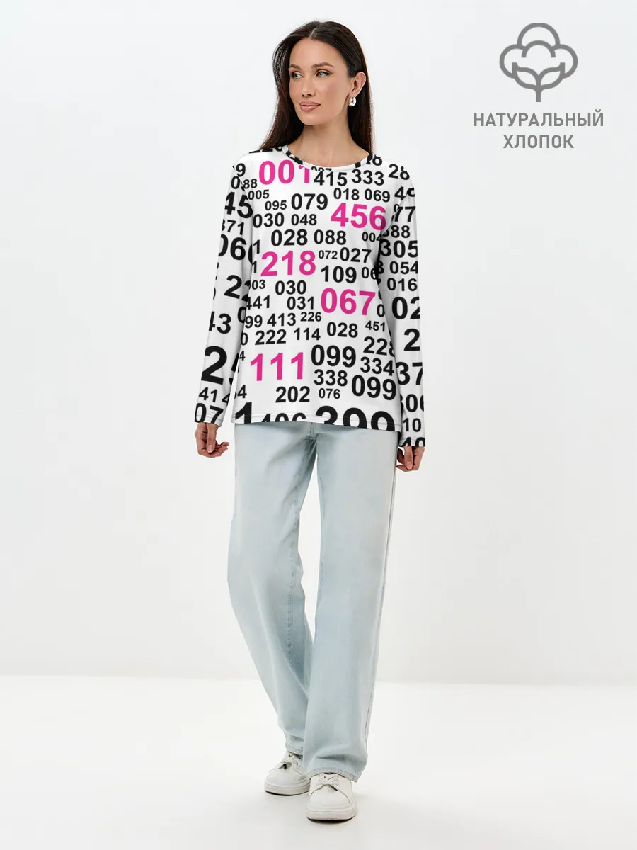 Лонгслив женский. Хлопок / ИГРА В КАЛЬМАРА, ЧИСЛА ИГРОКОВ