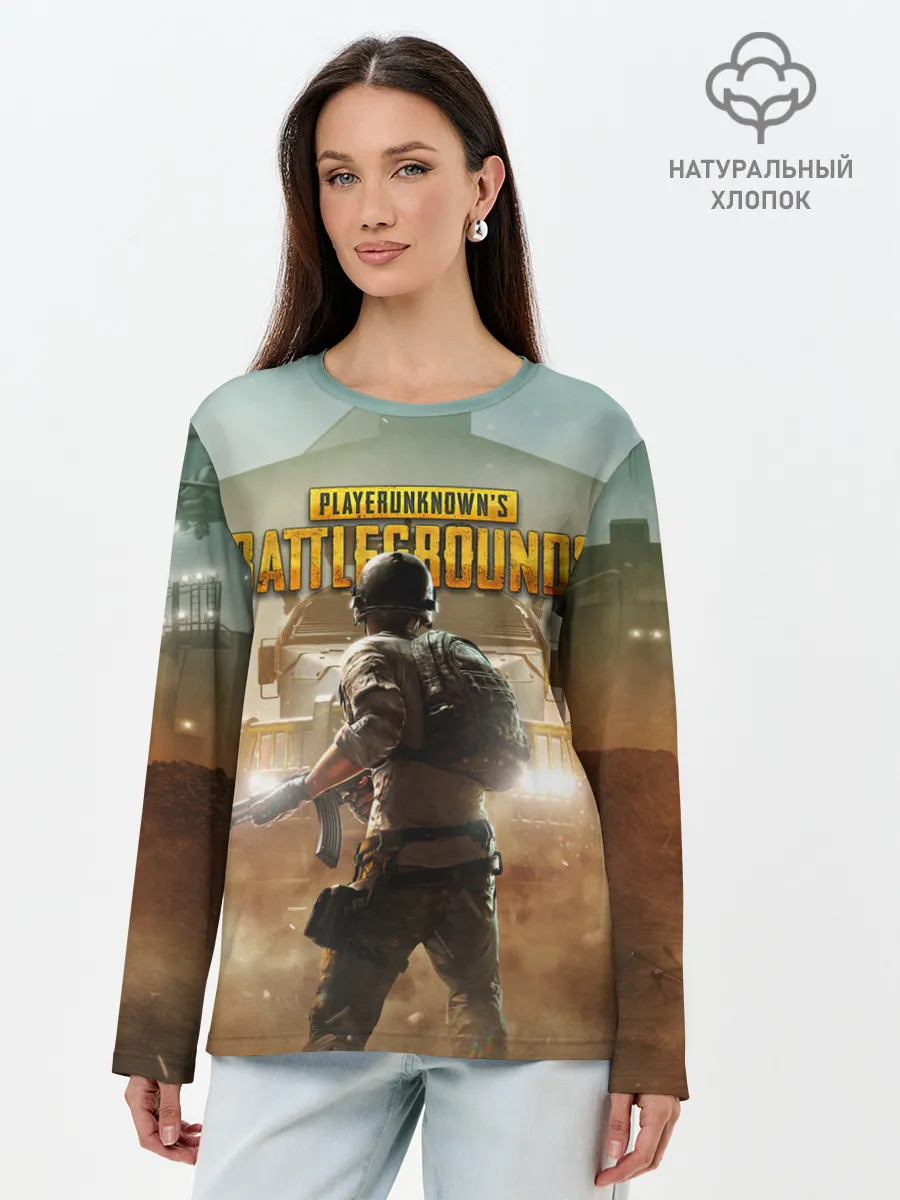 Лонгслив женский. Хлопок / PUBG СОЛДАТ В ШЛЕМЕ | ПАБГ