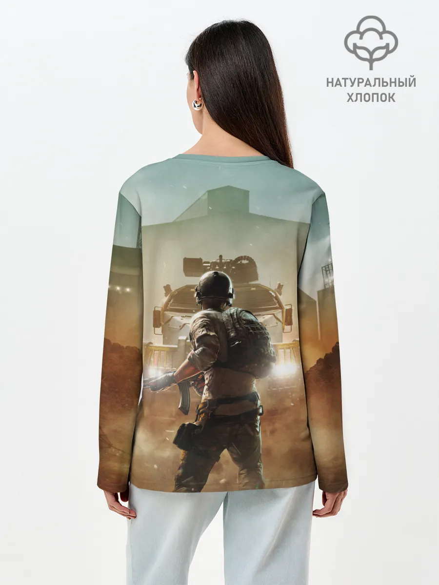 Лонгслив женский. Хлопок / PUBG СОЛДАТ В ШЛЕМЕ | ПАБГ