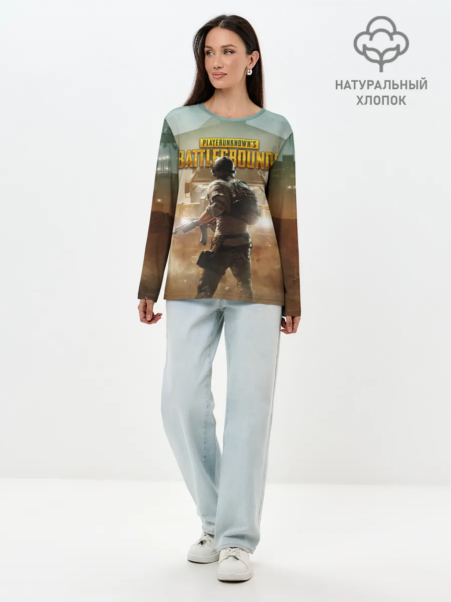Лонгслив женский. Хлопок / PUBG СОЛДАТ В ШЛЕМЕ | ПАБГ