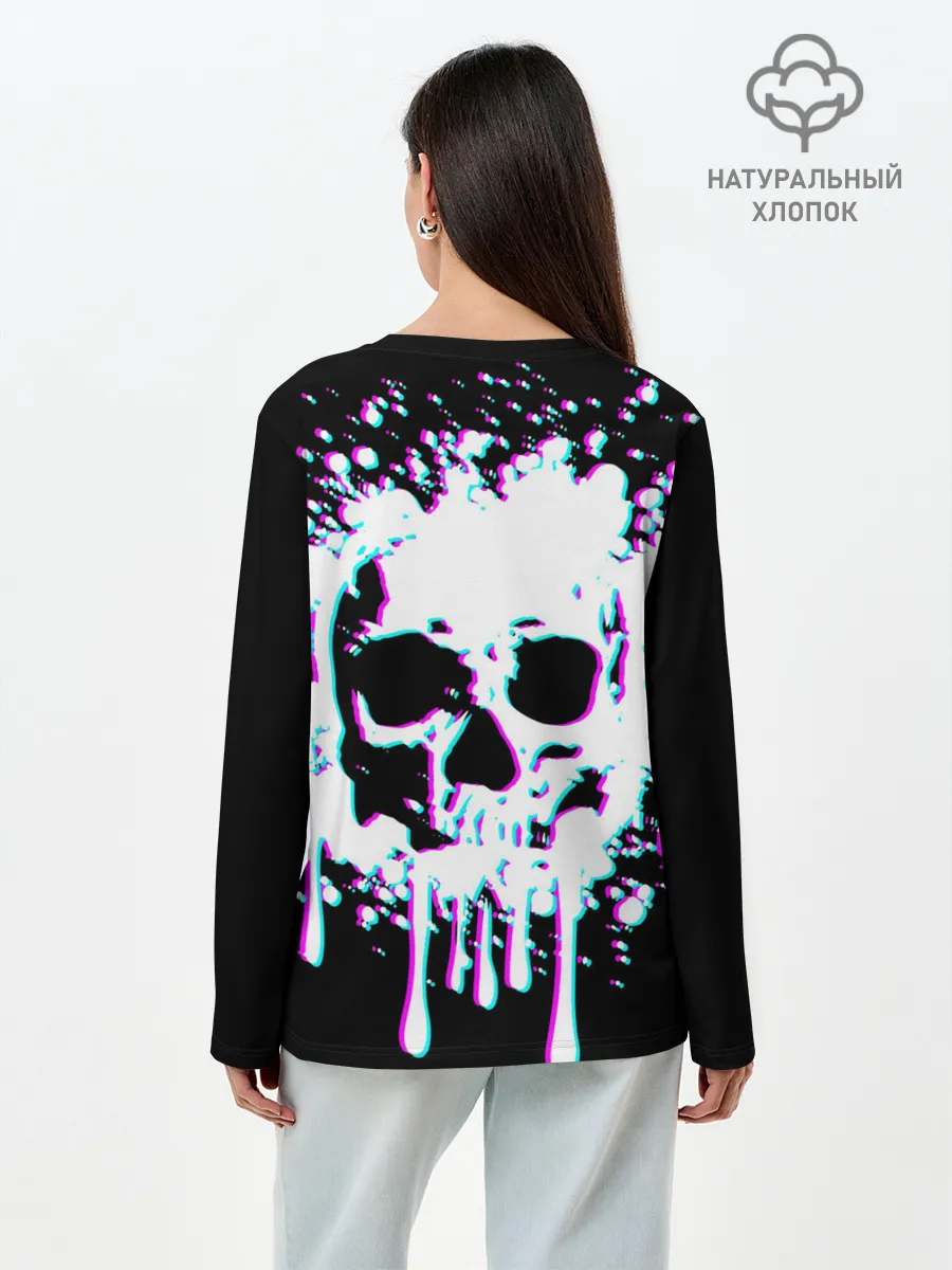 Лонгслив женский. Хлопок / Мерцающий череп