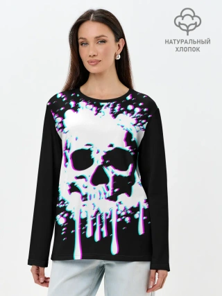 Лонгслив женский. Хлопок / Мерцающий череп