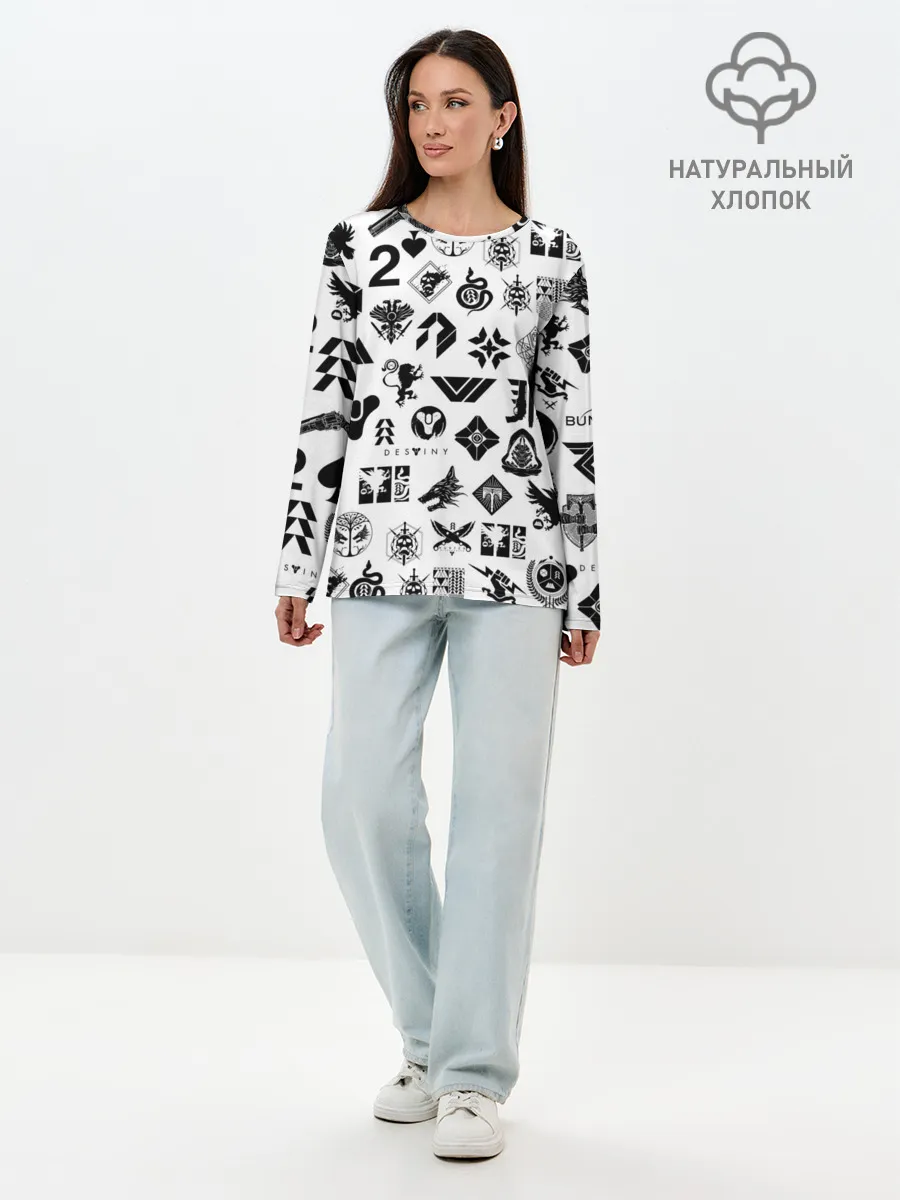 Лонгслив женский. Хлопок / DESTINY 2 LOGO PATTERN / ДЕСТИНИ