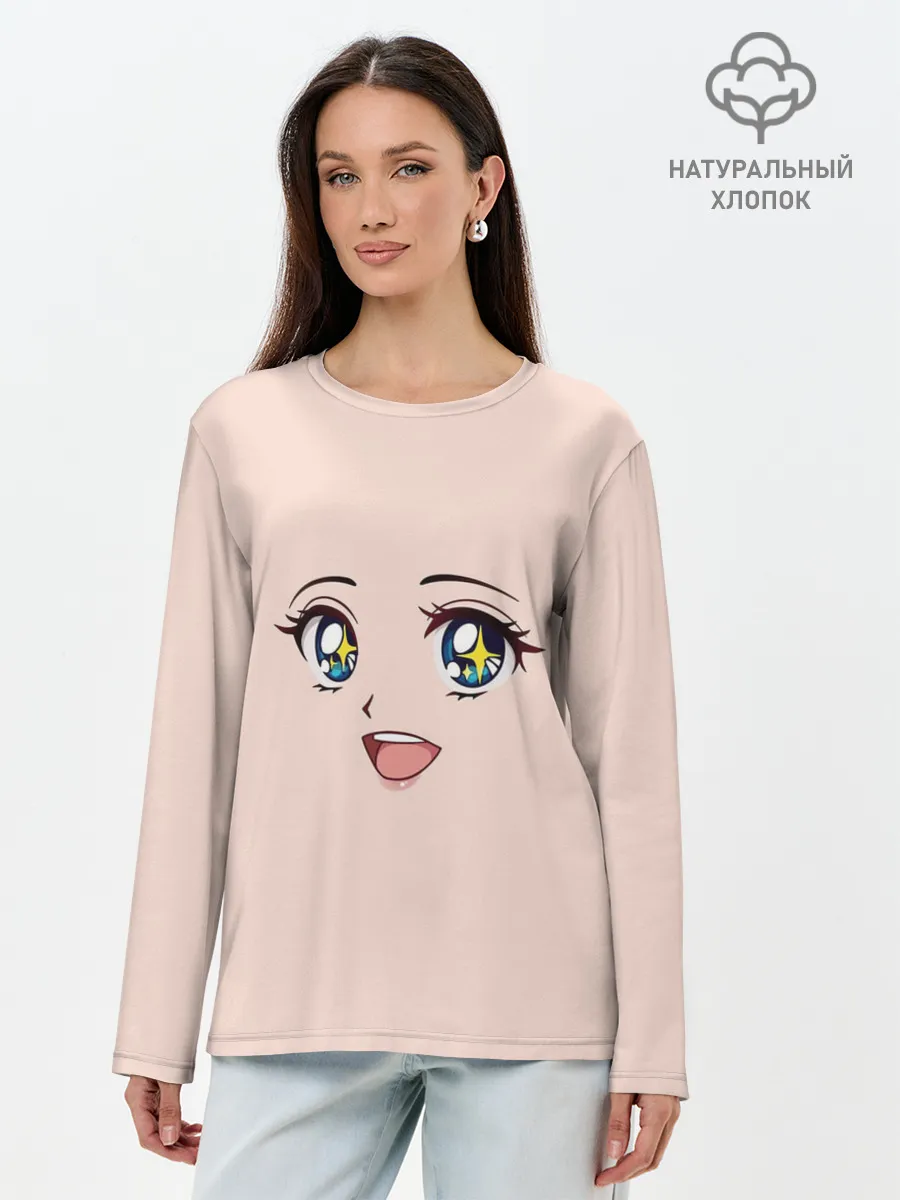 Лонгслив женский. Хлопок / милое аниме лицо