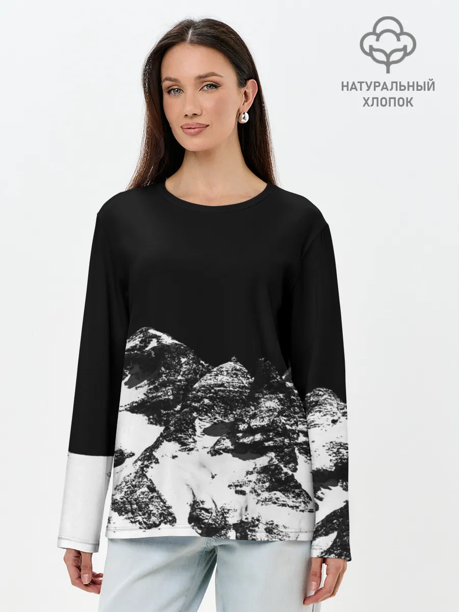 Лонгслив женский. Хлопок / ГОРЫ Ч/Б
