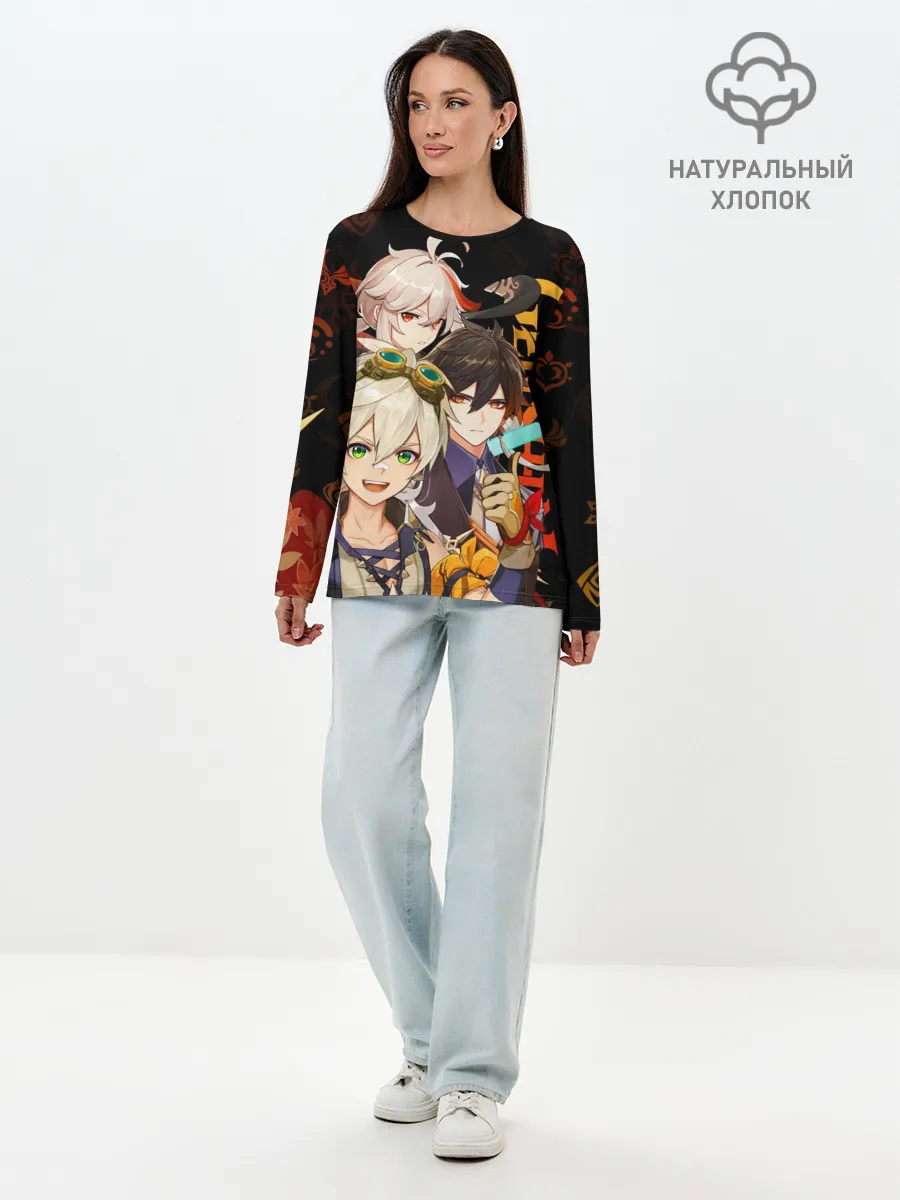 Лонгслив женский. Хлопок / Genshin Impact: Беннет, Чжун Ли, Кадзуха