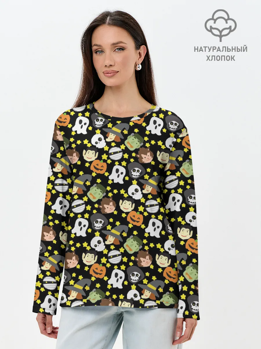 Лонгслив женский. Хлопок / персонажи и хэллоуин