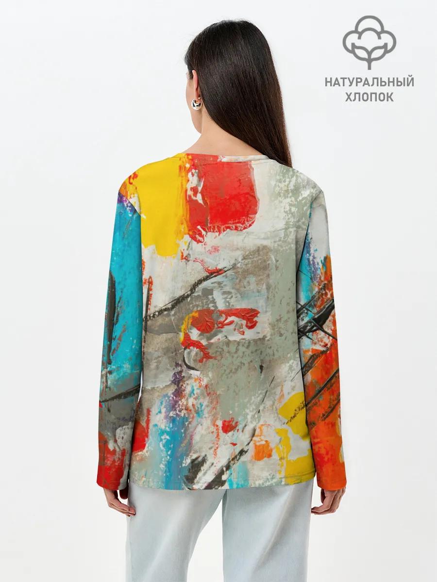 Лонгслив женский. Хлопок / Буйство красок 3D