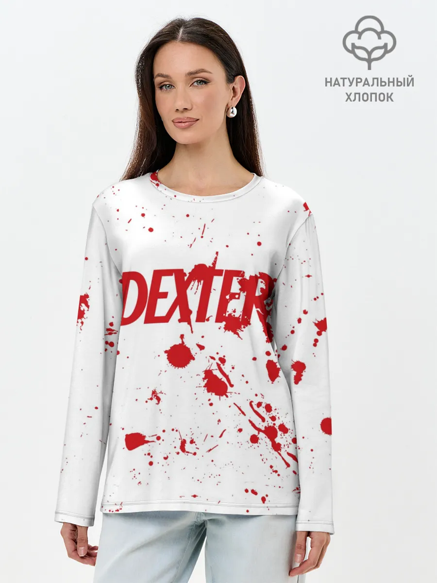 Лонгслив женский. Хлопок / Dexter logo Декстер брызги крови