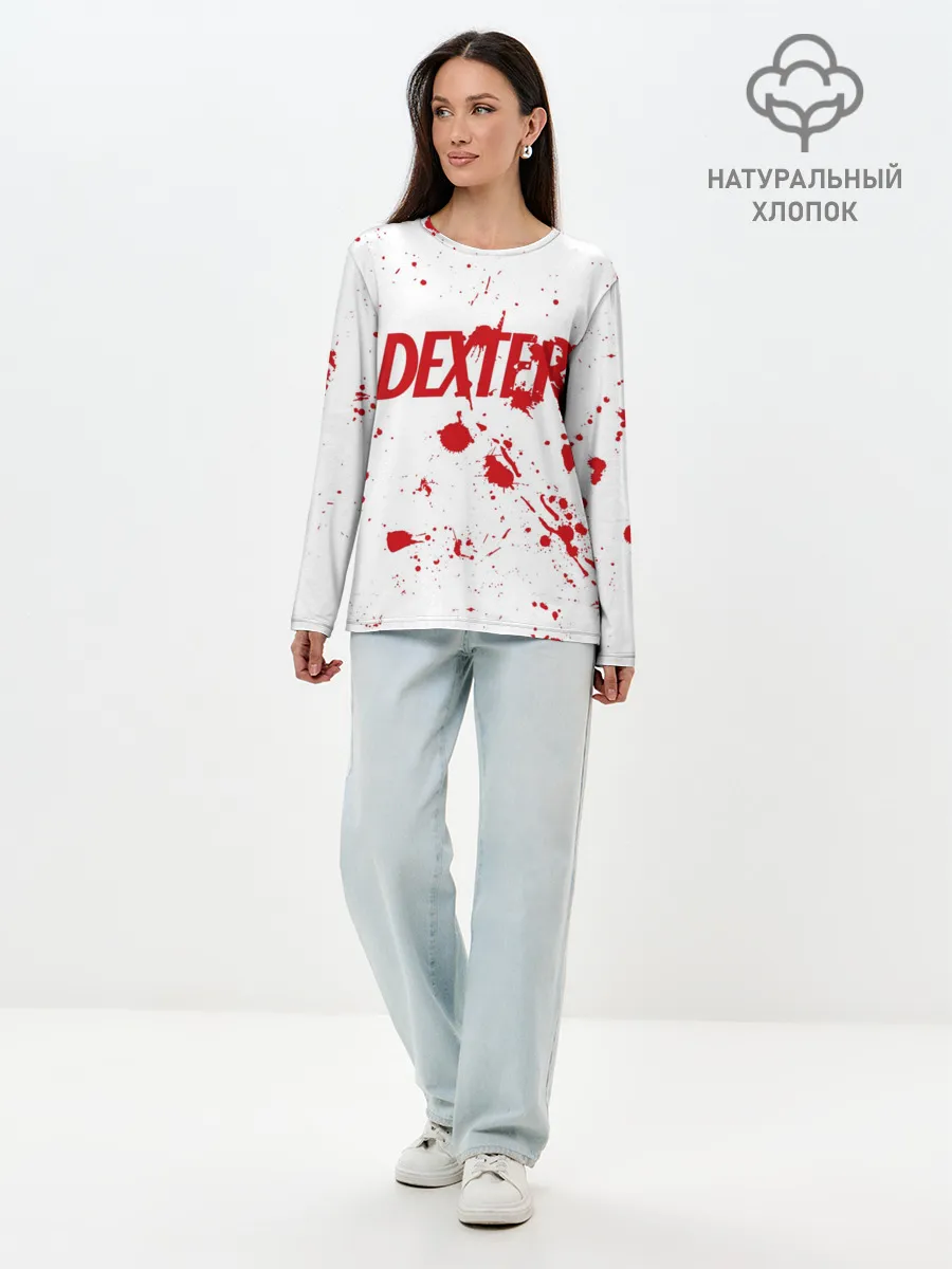 Лонгслив женский. Хлопок / Dexter logo Декстер брызги крови