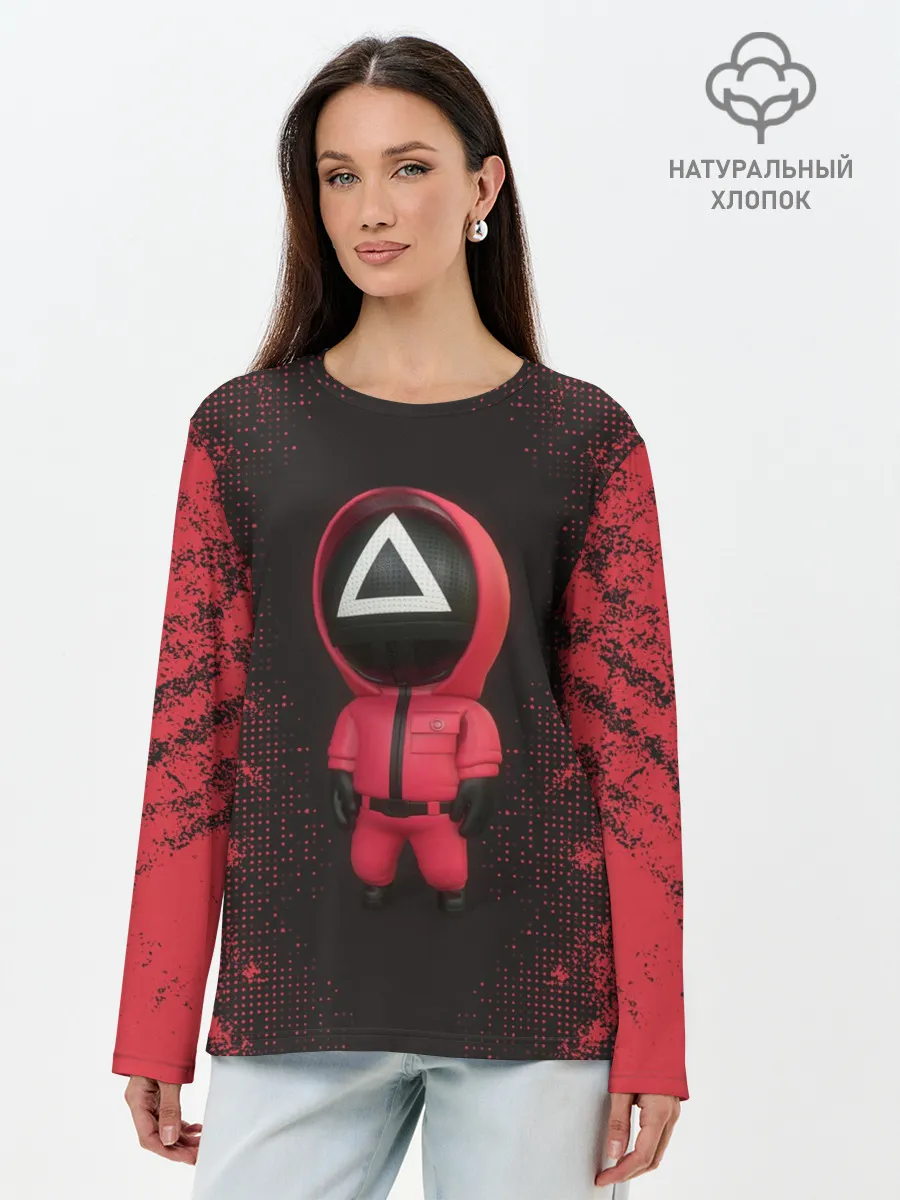 Лонгслив женский. Хлопок / ИГРА В КАЛЬМАРА | СОТРУДНИК ТРЕУГОЛЬНИК