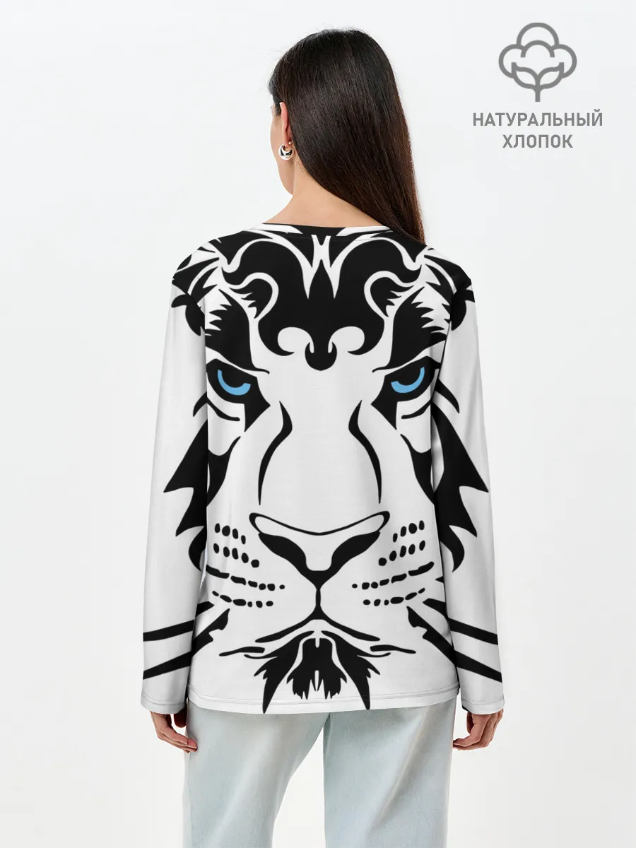 Лонгслив женский. Хлопок / Водяной голубоглазый тигр