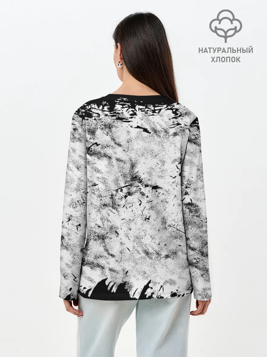 Лонгслив женский. Хлопок / Надпись Слипкнот Рок Группа ЧБ | Slipknot