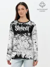 Лонгслив женский. Хлопок / Надпись Слипкнот Рок Группа ЧБ | Slipknot