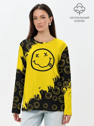 Лонгслив женский. Хлопок / Nirvana Smile | Нирвана Рваный Паттерн