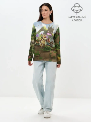 Лонгслив женский. Хлопок / МАЙНКРАФТ ГЕРОИ ПРОТИВ ЗЛА