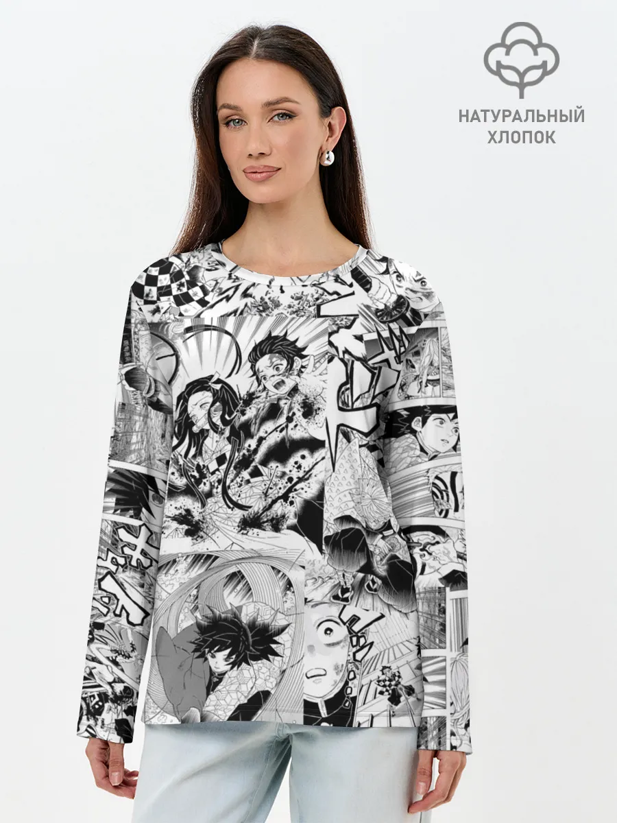 Лонгслив женский. Хлопок / Клинок, рассекающий демонов, МАНГА