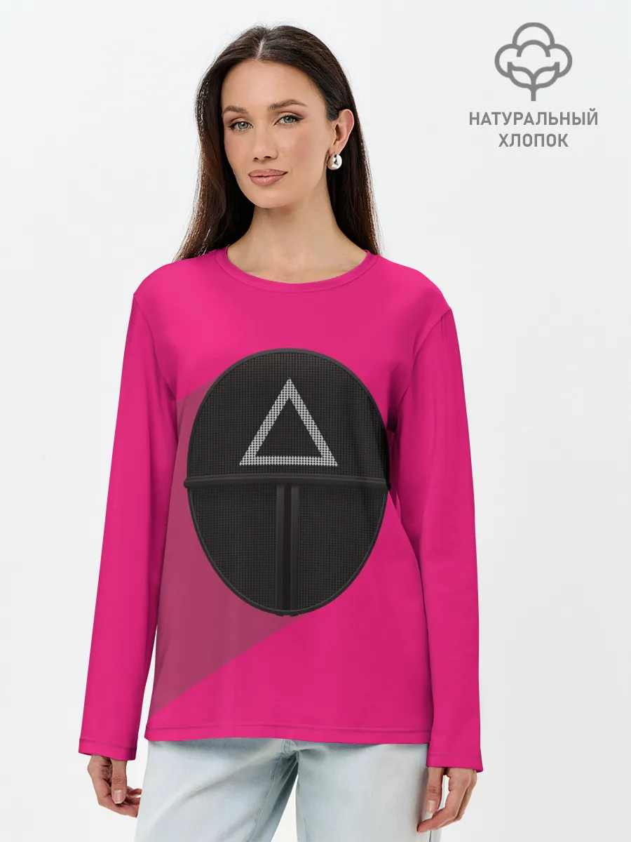 Лонгслив женский. Хлопок / ИГРА В КАЛЬМАРА МАСКА ТРЕУГОЛЬНИК С ТЕНЬЮ