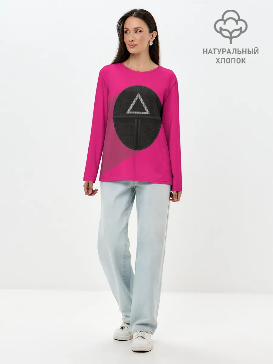 Лонгслив женский. Хлопок / ИГРА В КАЛЬМАРА МАСКА ТРЕУГОЛЬНИК С ТЕНЬЮ