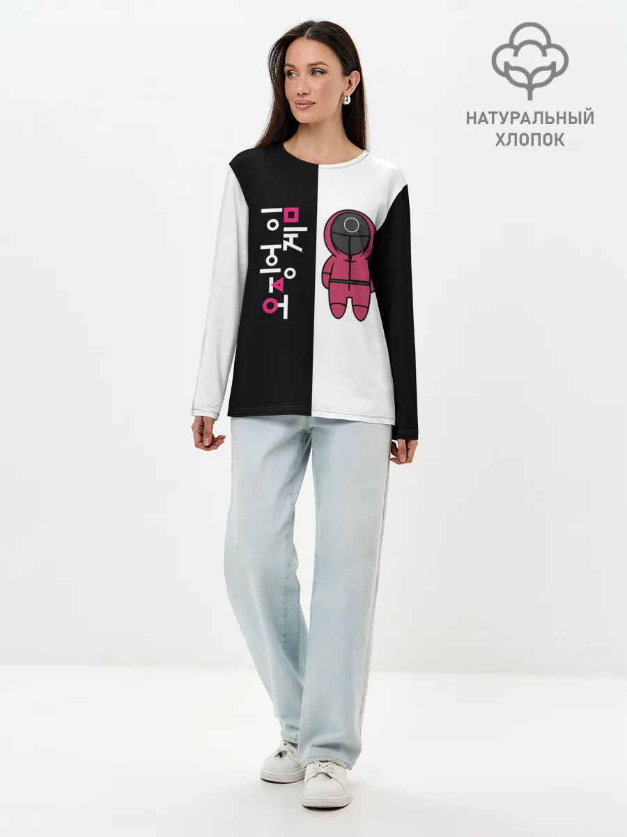 Лонгслив женский. Хлопок / ЛОГОТИП И ОХРАНА | ИГРА В КАЛЬМАРА