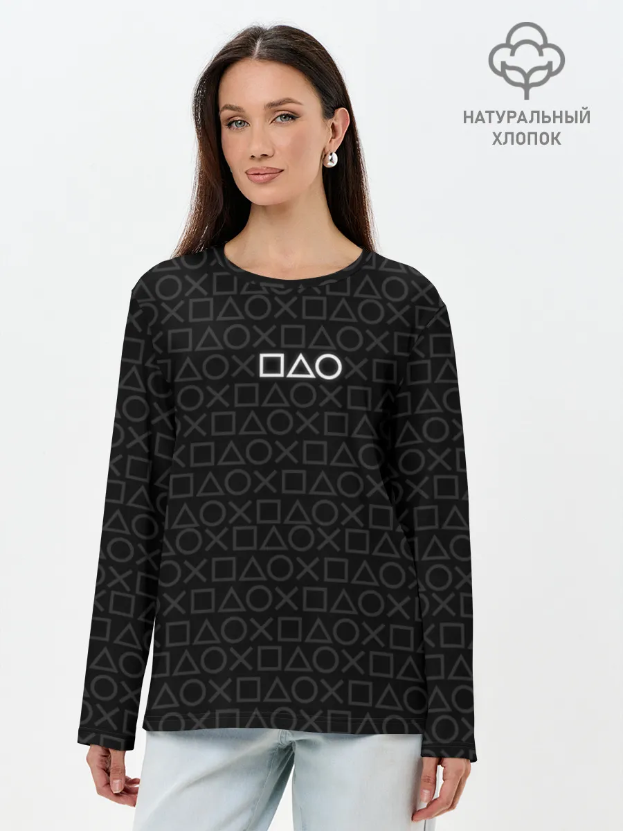 Лонгслив женский. Хлопок / ПАТТЕРН КРУГ КВАДРАТ ТРЕУГОЛЬНИК | PATTERN