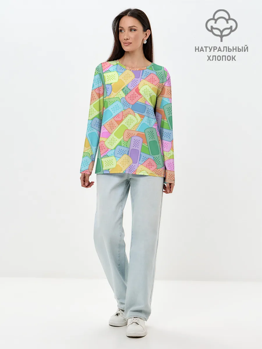 Лонгслив женский. Хлопок / Цветные пластыри