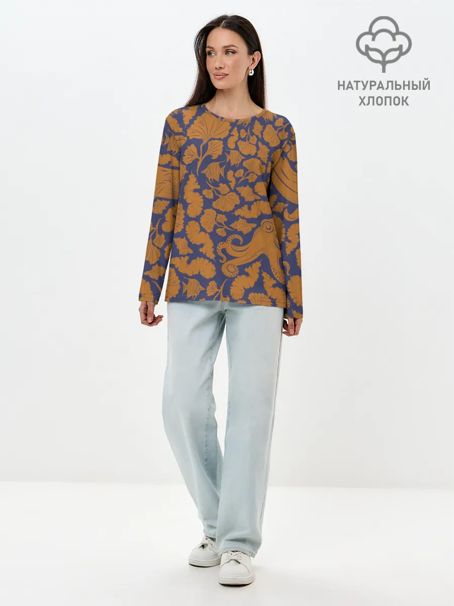 Лонгслив женский. Хлопок / Морская гуашь