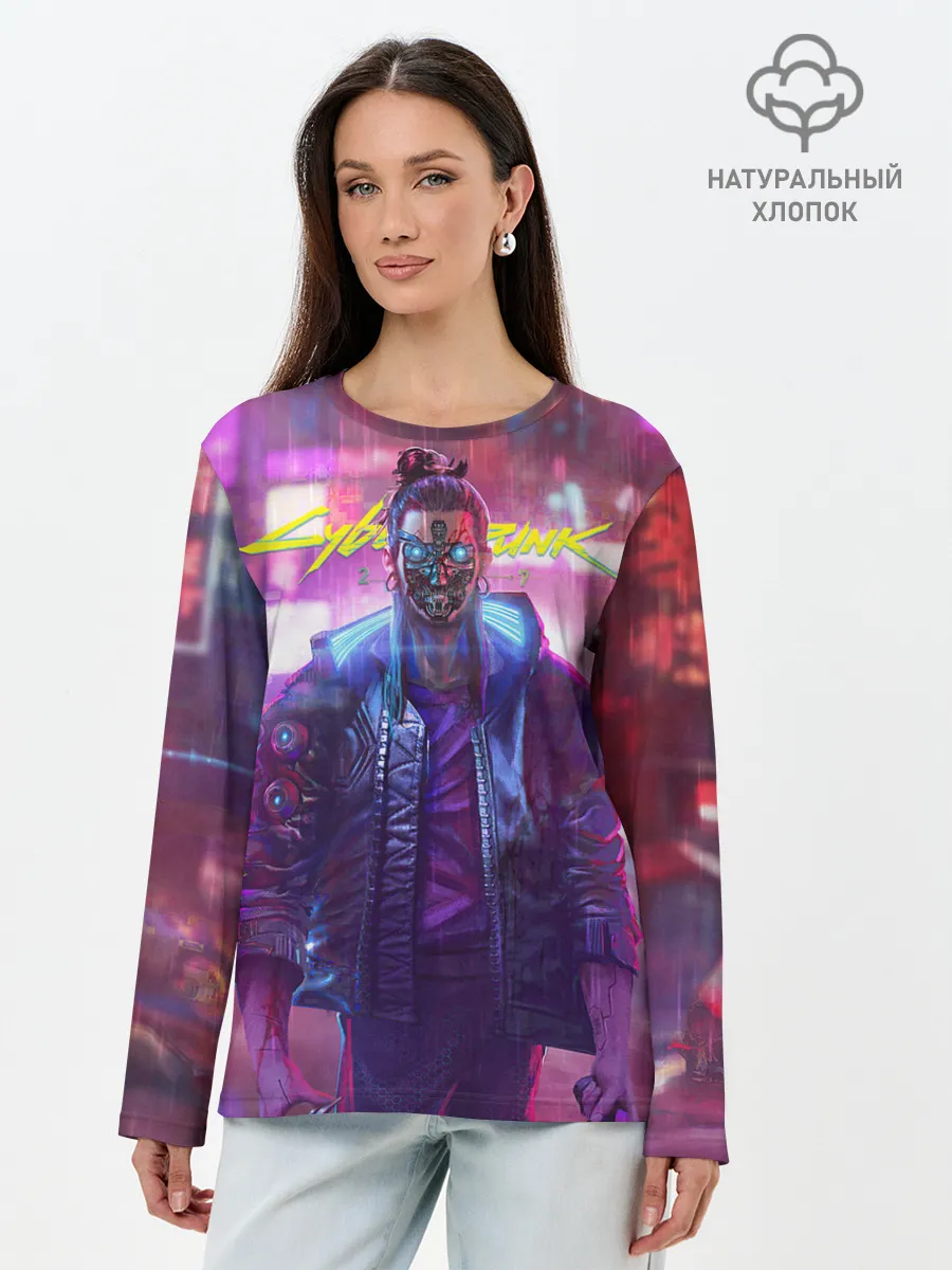 Лонгслив женский. Хлопок / CYBERPUNK 2077 SAMURAI, ХАОС