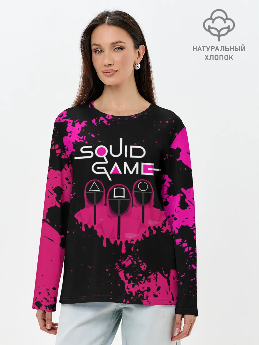 Лонгслив женский. Хлопок / Squid Game брызги красок стража.