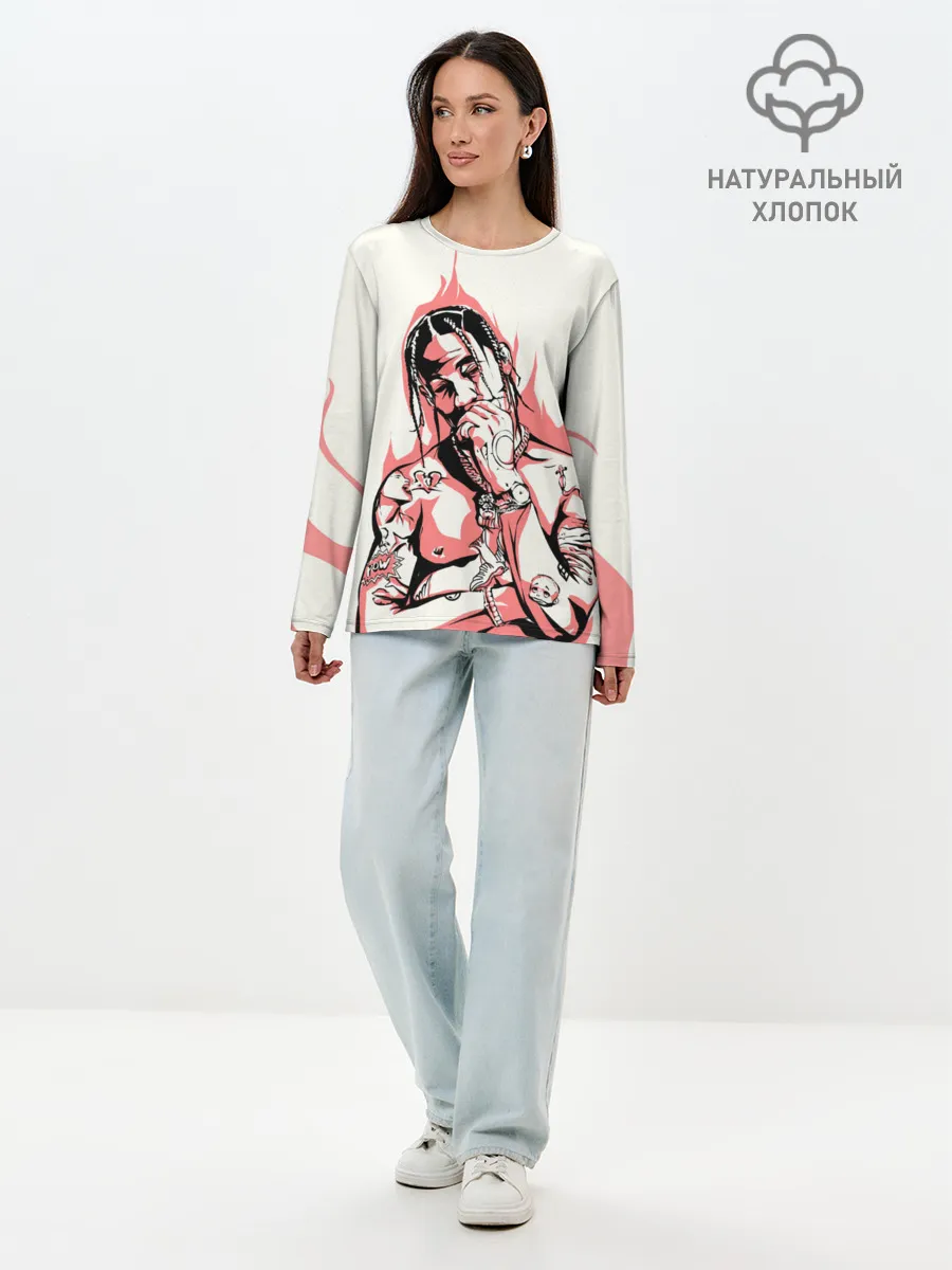 Лонгслив женский. Хлопок / Тревис в огне