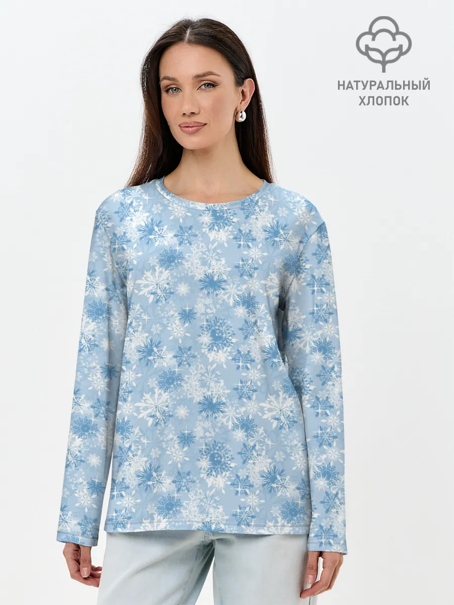 Лонгслив женский. Хлопок / Морозное Снежное Утро