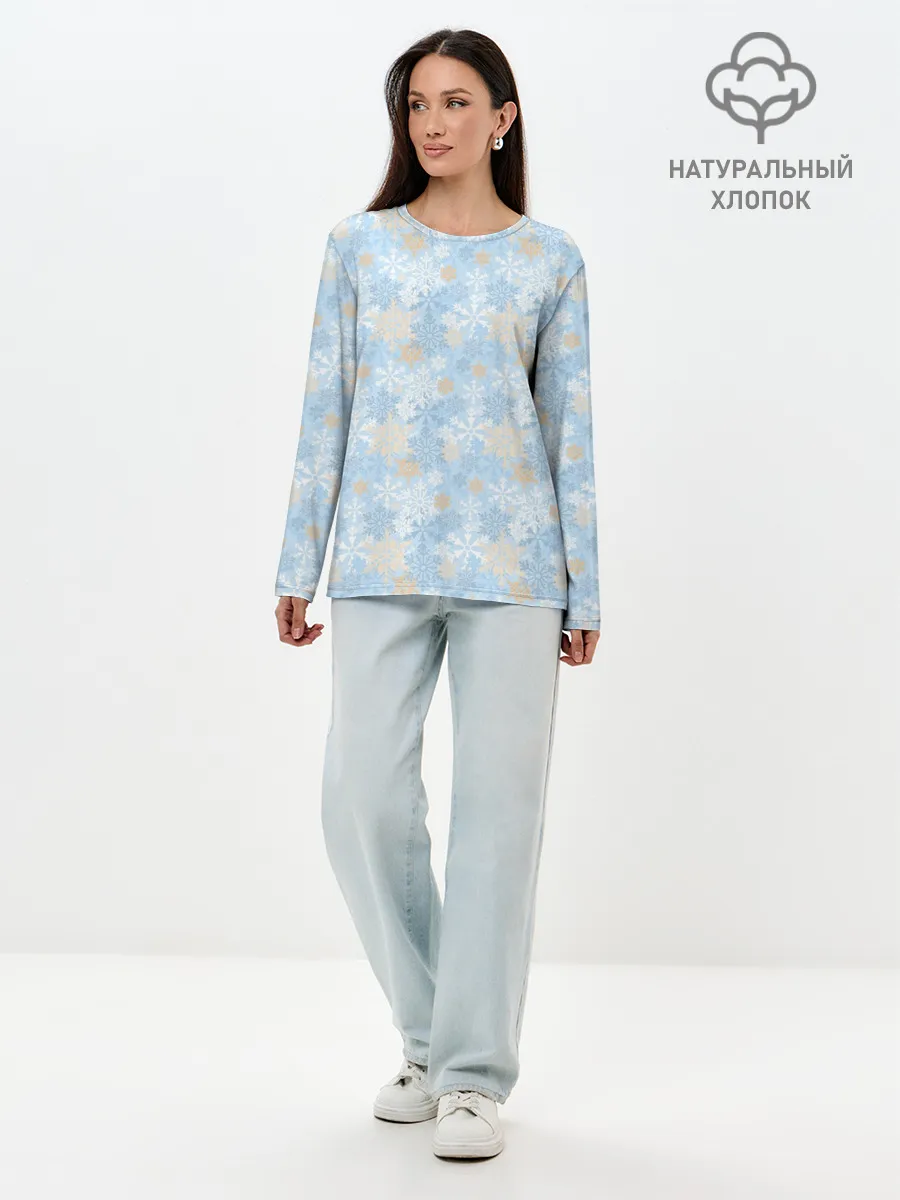 Лонгслив женский. Хлопок / Узоры Снежинки