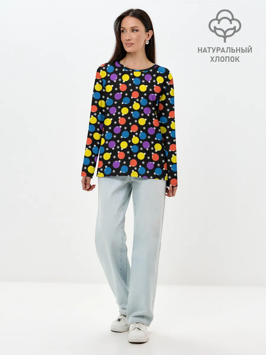 Лонгслив женский. Хлопок / Новогодние Лампочки